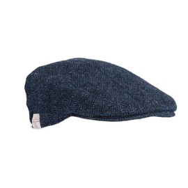 WALKER AND HAWKES WALKER AND HAWKES - Men's Grey Brown 100% Scottish Harris Tweed Oakmoor Flat Cap - Midnight Blue - Medium (58cm)