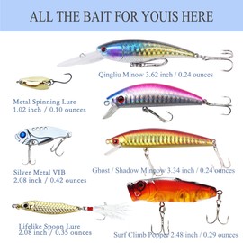 Fishing Lures Tackle Box Bass Fishing Kit,Saltwater and Freshwater Lures Fishing Gear Including Fishing Accessories and Fishing Equipment for Bass,Trout, Salmon