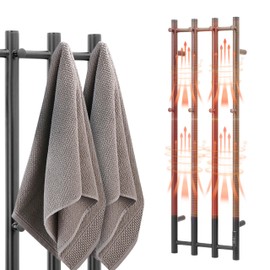 KEG Towel Warmer Wall Mounted 43-Inch Four Towel Bar with Built-in Timer, Electric Stainless Steel Heated Towel Racks for Bathroom, Matte Black