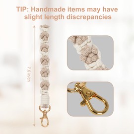 Disstong Macrame Keychain Wristlet Lanyard for Women, Cute Boho Woven Bracelet with Clip Hook for Keys, Car Keys, ID Badges, Coffee