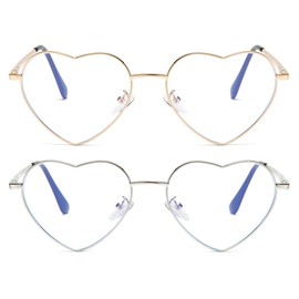 JOVAKIT Heart Shaped Blue Light Blocking Glasses for Women Fashion Vintage Lovely Style Metal Frame Eyeglasses (Gold+Silver)
