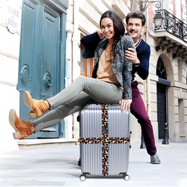 Pack of 2 Suitcase Strap, Suitcase Strap with 2 Pieces Suitcase Tags Suitcase Straps Adjustable, Suitcase Strap Eye-catching with Lockable Buckle for Suitcase Belt Travel Bag (Colour -1)