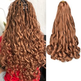 XGY Hair Brown French Curly Braiding Hair 18 Inch 5 Packs French Curl Braids 30# Pre Stretched Bouncy Braiding Loose Wavy Braid Synthetic Hair Extensions For Women (30#, 18inch)