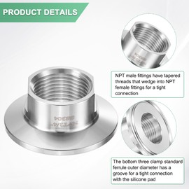 M METERXITY 1-Pack Tri Sanitary 1.5 in Clamp Fittings to 3/4 in NTP Female Thread Stainless Steel Pipe Fitting for Food/Beverage/Home Brew Adapter Connector, Ferrule OD 50.5mm
