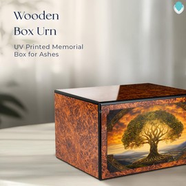 GetUrns Heritage Adult Burl Finish Cremation urn Box for Human Ashes I Tree of Life Wooden urns for Male and Female I 210lbs