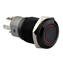 Ulincos Momentary Push Button Switch U16F1 1NO1NC Black Metal Shell with Red LED Ring Suitable for 16mm 5/8" Mounting Hole (Red)