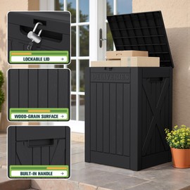 Greesum 52 Gallon Outdoor Package Delivery Box for Porch, Lockable Secure Double-Wall Resin Storage Box, Waterproof Deck Box for Package Protection, Black