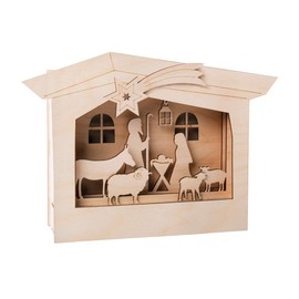 Rayher Shadow Box Building Kit with 3D Nativity Scene, DIY Wood Craft Set, 13 slot-together Pieces, natural wood, 24x24x6.3cm
