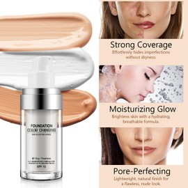 2 Pack Color Changing Foundation - Conceals Blemishes and freckles Liquid Makeup for All Skin Types, Lightweight Medium Coverage, Professional Makeup for Flawless Skin, 30ml