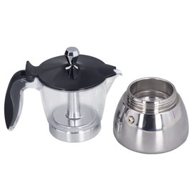 Omabeta Moka Pot Coffee Maker, Stovetop Coffee Maker 6 Cup Moka Pot Stainless Steel Coffee Making Pot with Clear Visible Body, for Moka Cuban Coffee Cappuccino Latte
