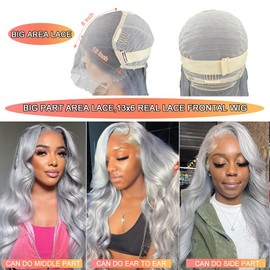 13X6 Silver Grey Lace Front Wig Human Hair Body Wave HD Transparent Grey Lace Front Wigs Human Hair Wear and Go Glueless Wig Preplucked with Baby Hair 24 Inch Gray Hd Lace Frontal Wigs for Black Women