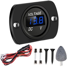 DAOKAI Waterproof Car Voltmeter DC 12 V 24 V LED Digital Display Voltmeter with Mounting Plate with Clamps, Waterproof, for Car, Boat, Marine, Motorcycle (Blue LED Display)