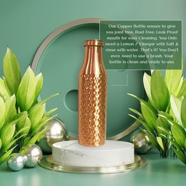 Tambra Pure Copper Jointless Vintage Water Bottle for Drinking, Handcrafted Ayurvedic Copper Water Bottle, Leak Proof Lid | Smooth Finish Copper Bottle Water Vessel - 32 Oz (DIAMOND)