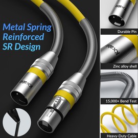 Kxable XLR to XLR Cable 30 Feet, Premium XLR Microphone Cable, Heavy Duty 22AWG OFC XLR Male to Female Cord, 3-Pin Shielded Mic Speaker Cable, Zinc Alloy Connectors, Metal Spring SR, Yellow