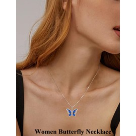 Vesitim Butterfly Necklace Sterling Silver Birthstone Jewelry for Women, Sterling Silver, Created Sapphire