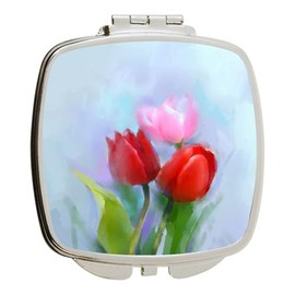 Island Gifting - Still Life Tulip Oil Painting Design - Square Compact Mirror - Travel Mirror