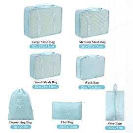 7-Piece Suitcase Organiser Set, Packing Cubes for Clothes, Organiser System for Suitcases, Organiser Packing Bags with Cosmetic Bag, Shoe Bag, Travel Organiser Packing Bags for Suitcases (Blue)