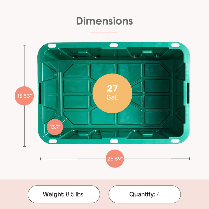 HOMZ 4-Pack Heavy-Duty Durabilt Storage Bins with Lids, 27 Gallon,