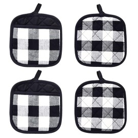 Thatyro 4 Pieces Checked Pot Holders Set, Heat Resistant Oven Mitts Pads with Pocket, Non-Slip Potholders for Kitchens Clearance Backing Cooking Countertop Decor Accessories (Black, White)