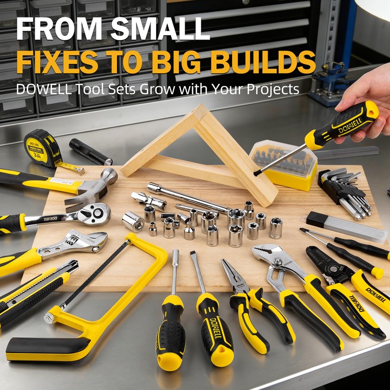 DOWELL Tool Set with 12V Cordless Drill, 223-Pcs Home Tool