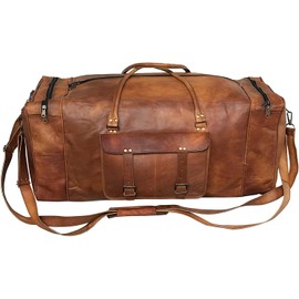 Leather Duffle Bag for Men Luggage Handmade Travel Bag Carry On Luggage Weekender Bags Overnight Gym Sports Cabin Holdall Bag For Airplanes Men And Women (28 Inch Brown)