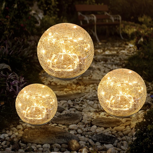 Bannad Garden Solar Lights, Cracked Glass Ball Waterproof Warm White LED for Outdoor Decor Decorations Pathway Patio Yard Lawn, 1 Globe (3.9Inch)