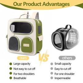Breathable Cat Carrier Large Cat Backpack Carrier, Soft Pet Carrier for Large Cats and Small Dogs up to 22 Lbs, Multiple Pockets Collapsible Cat Carrier for Travel Hiking（Green）