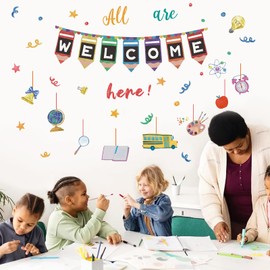 Aryroi Welcome Back to School Wall Decals,Classroom Window Clings,First Day of School Window Stickers,Welcome to Our Classroom Wall Stickers for Students Teachers Nursery Preschool Kid's Room Playroom