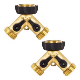 Underhill Hose Outlet Splitter Adapter for Garden Water Hose, 3/4-Inch Hose Thread, Brass 2-Way Heavy-Duty with Shut Off Valve Control, A-HB2-2-Pack