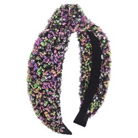 Santoddle Sequin Knot Headband for Women Sparkly Knotted Head Bands Non Slip Wide Glitter Head Band Fashion Head Bands Knot Headband for Women