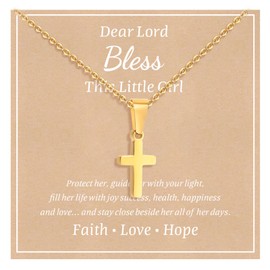 Stainless Steel Cross Necklace for Girls: Minimalist Cross Chain Pendant Necklace Jewelry First Communion Confirmation Back to School Baptism Gifts for Teenage Girls Boys Son Nephew Toddler Kid,Gold