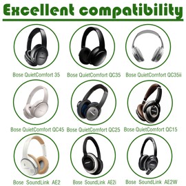 Gobelieve Ear Pads for Bose Quiet Comfort 35 Soft Protein Leather Replacement Earpads Ear Cushions Ear Pad for Bose QC 35/25 / 15 QC2 / Ae2 / Ae2i / Ae2W / Sound Link/Sound True (Black)