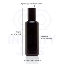 Infinity Jars Black Ultraviolet Glass Bottle 50 Ml (1.7 fl oz) w/Steel Ball Roll on Tip Screw top Bottle for Essential oil, Perfume Sample Bottles Cosmetic Containers Roller Bottles w/Black Cap 3-Pack