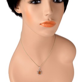 HolidayGiftShops Amber Jewelry for Women - Sterling Silver and Baltic Amber Sun Pendant Necklace, Includes 18 Inches 925 Sterling Silver Chain, Made in Poland