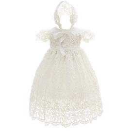 Silver Mermaid Baby Girls Baptism Dress Lace Christening Gown for Infant and Toddler(6M,Ivory White)