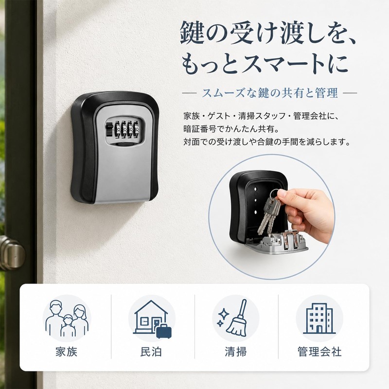 キーボックス ダイヤル式 屋外 壁掛け ダイヤル式 4桁 鍵 高耐久 合金製 大容量