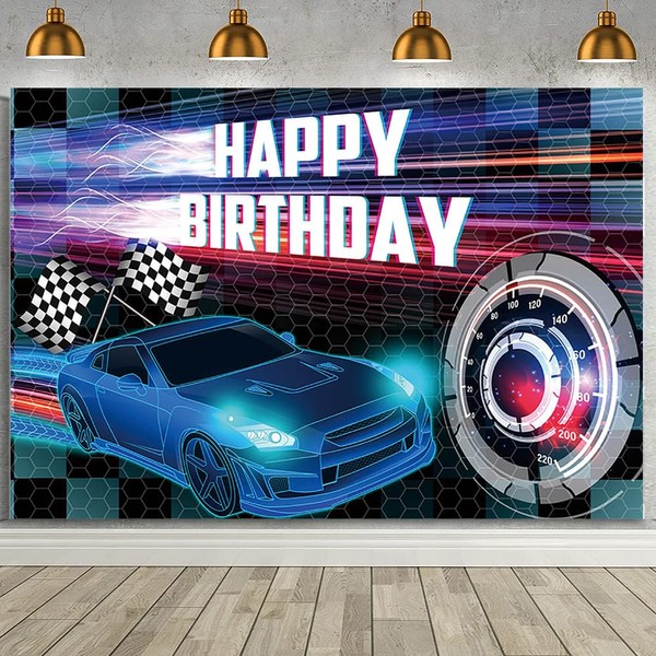 MEHOFOND 8x6ft Car Racing Happy Birthday Backdrop, Racing Party Photo