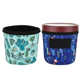 2 Pack Cactus Pattern Print Size Ice Cream Sleeves Neoprene Cover with Spoon Holder Cover (Plant (2PCS))