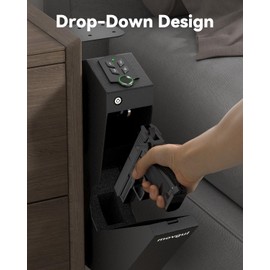 Biometric Gun safe for Handgun Drop Down Bedside Pistol Safe, Mounted Fingerprint Handgun Case for Nightstand, Under Desk, Bed