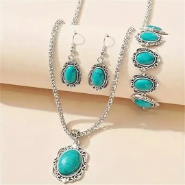 Alloy 3 pcs Dangle Earrings, Necklace, Bracelet Zinc Alloy Jewelry Set pu Turquoise