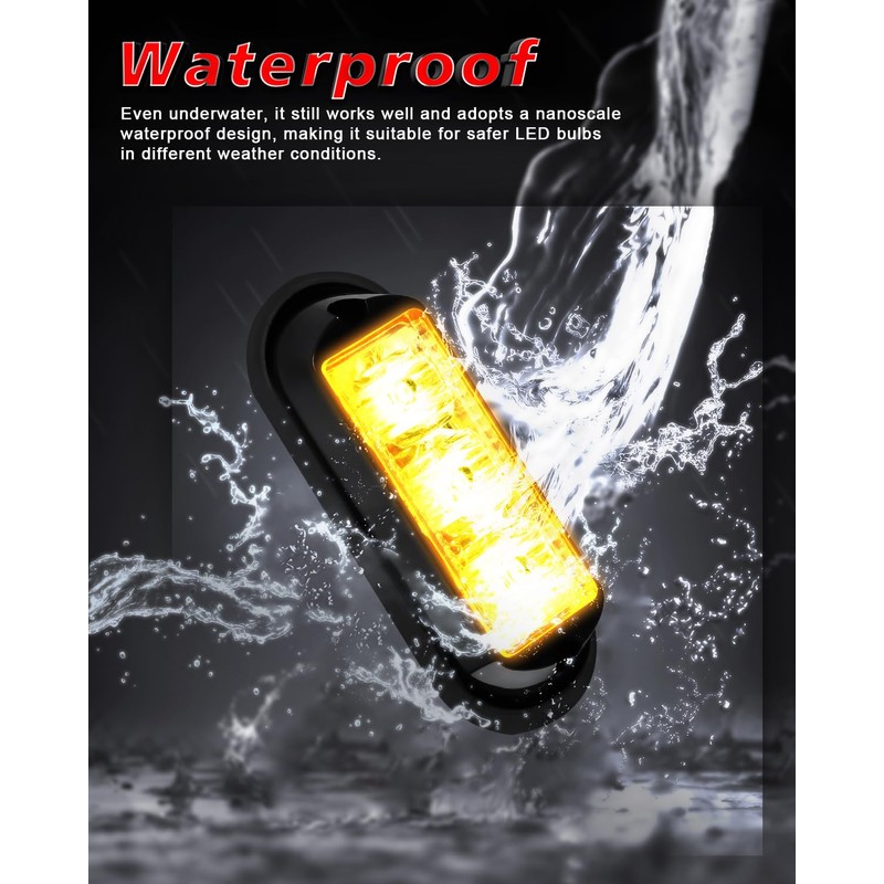 EverBrightt 2-Pack Amber/Yellow 3 LED Car Flashlight DRL Truck Emergency