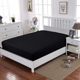 Egyptian Cotton 30cm Extra Deep Fitted Sheet T-200 Thread Count Luxury Hotel Quality Non - Iron Single Double King Super King (Black, Single)