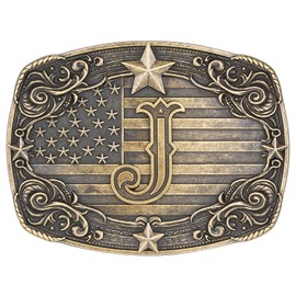 Absbolo Western Belt Buckle Men Initial Letter ABCDJRM to Z Rodeo Cowboy Belt Buckles for Women J