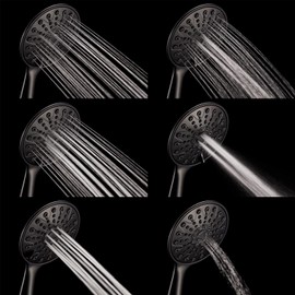 Couradric Handheld Shower Head, 6" Oil-Rubbed Bronze Face 6 Spray Setting Shower Head with High Pressure, Brass Swivel Ball Mount and Extra Long Flexible Stainless Steel Hose, 1.8 GPM for California