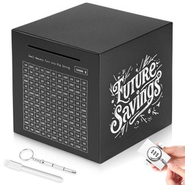 Honeydak Piggy Bank Money Safe Box for Adults 6inch Stainless Steel 10000 Savings Challenge Money Saving Box with Counting 10000 Dollars Target Savings Challenge Piggy Bank for Adults(Black)