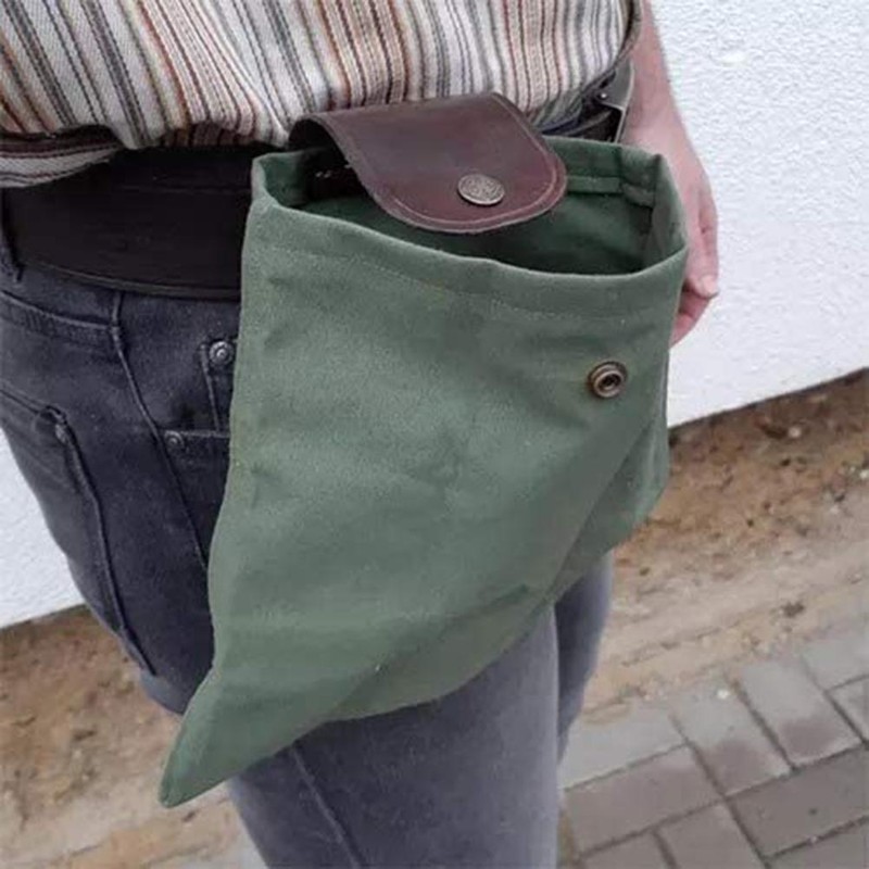Leather and Canvas Bushcraft Bag Collapsible Waxed Canvas Foraging Pouch