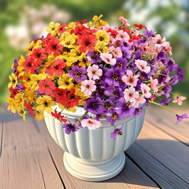 Geegoods Artificial Fake Plants Flowers for Outdoors, 16 Bundles UV Resistant Faux Plastic Colorful Mix Violet Flowers for Outside Spring Summer Decor