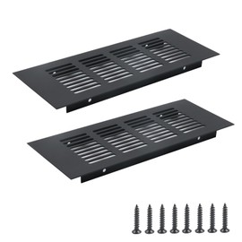 Geesatis Air Vent Covers for Floor, Cabinet, Wall, Ceiling – Heavy Duty Rust-Proof Aluminum Grille with Screws, 2 Pack, Black (8'' x 3.1" Outer Size, Fits 6.6'' x 2.5" Duct Openings)
