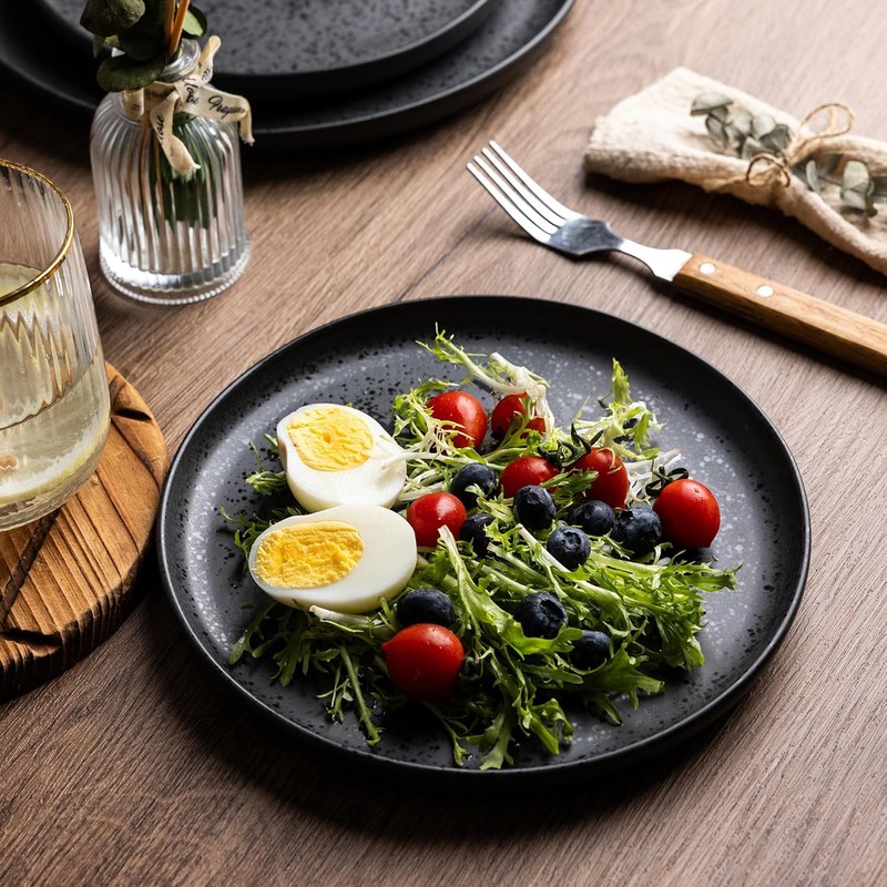 AmorArc Ceramic Dinnerware Sets, Wavy Rim Stoneware Plates and Bowls