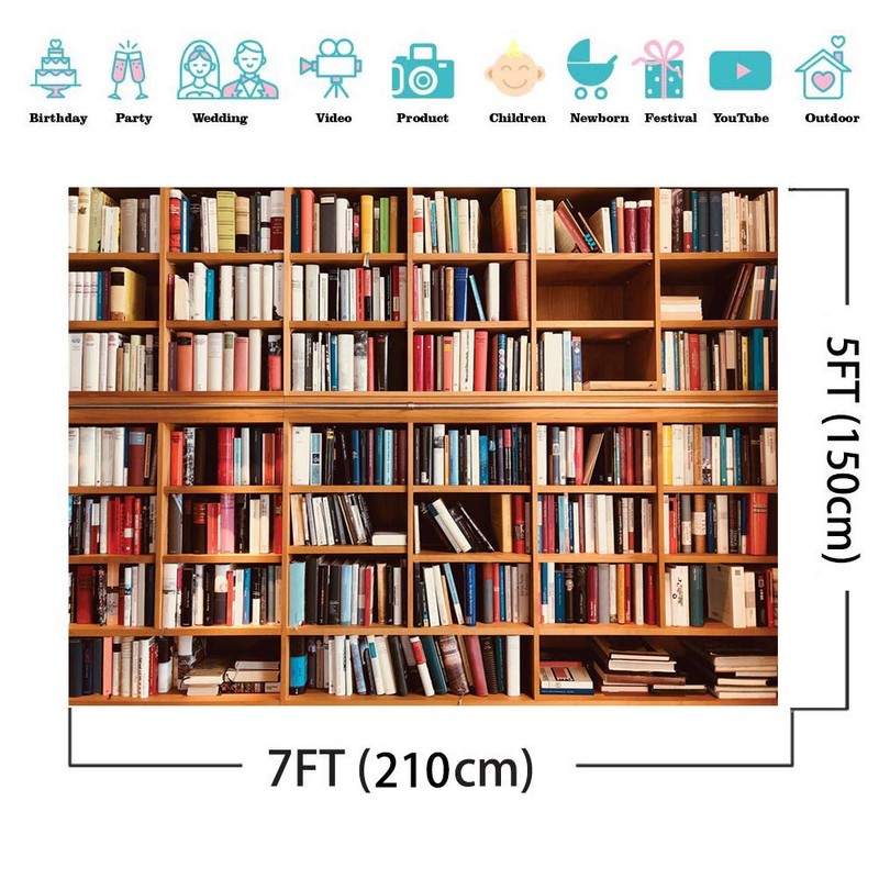 AIIKES 7x5FT Bookcase Photography Backdrop School Library Study Bookshelf Scene